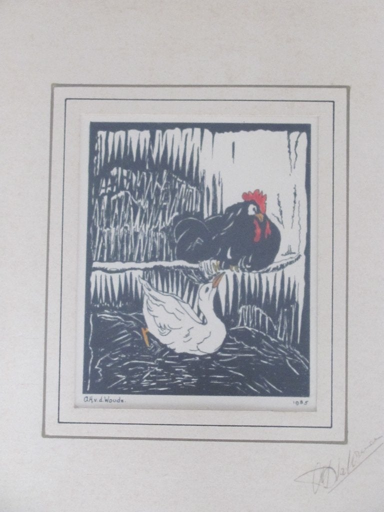 A.H. van der Woude - 1985 - naar Anton Pieck, Antiek en Kunst, Kunst | Schilderijen | Klassiek, Realistisch, Dieren, Tekening