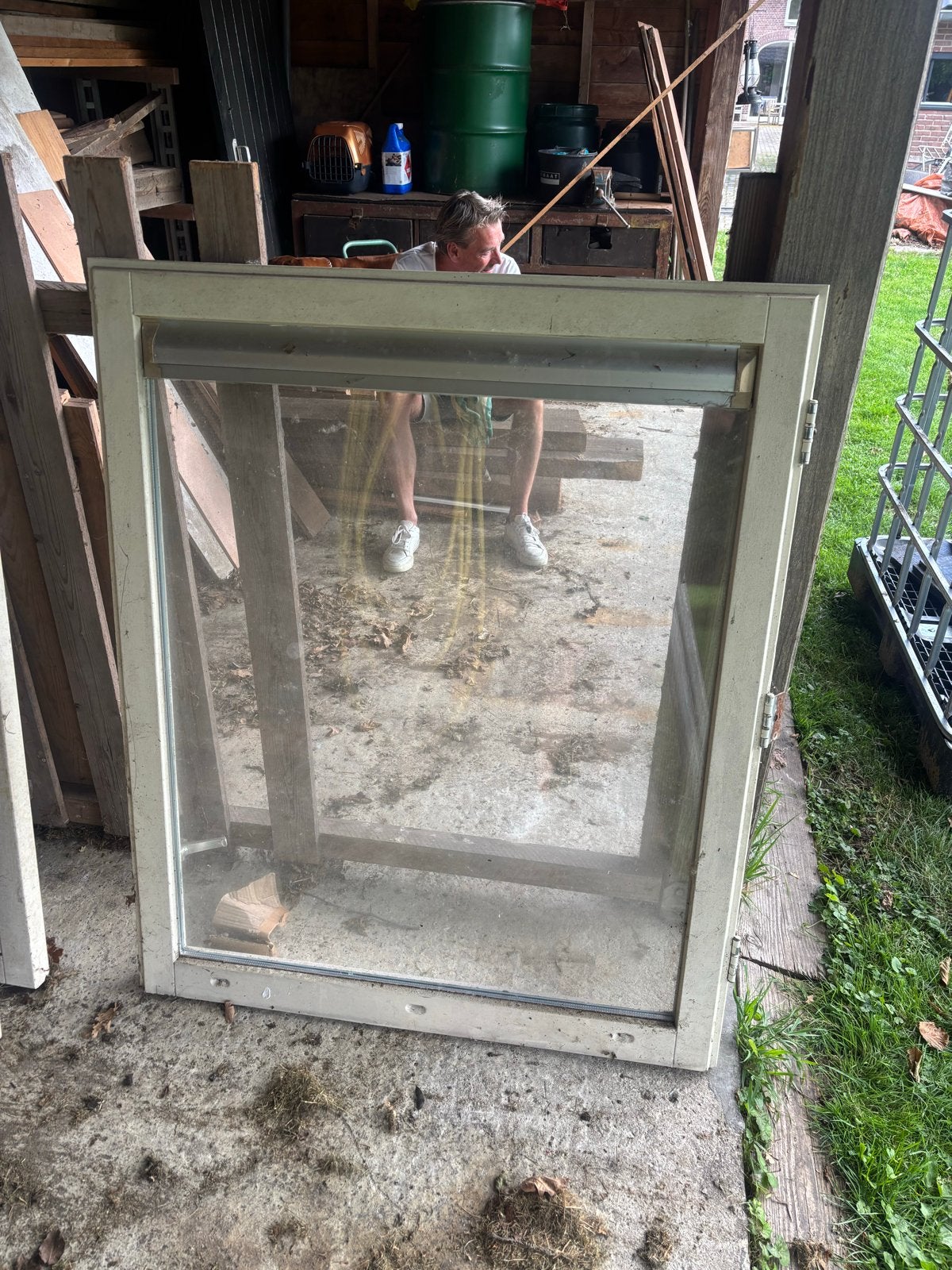 Meranti ramen met dubbel glas, Gevelraam of Ruit, Gebruikt, 80 tot 120 cm, Ophalen of Verzenden