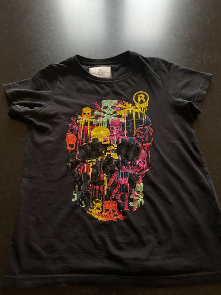Philipp Plein T-shirt met kleurrijke doodshoofdprint, Kinderen en Baby's, Kinderkleding | Maat 140, Zo goed als nieuw, Ophalen of Verzenden