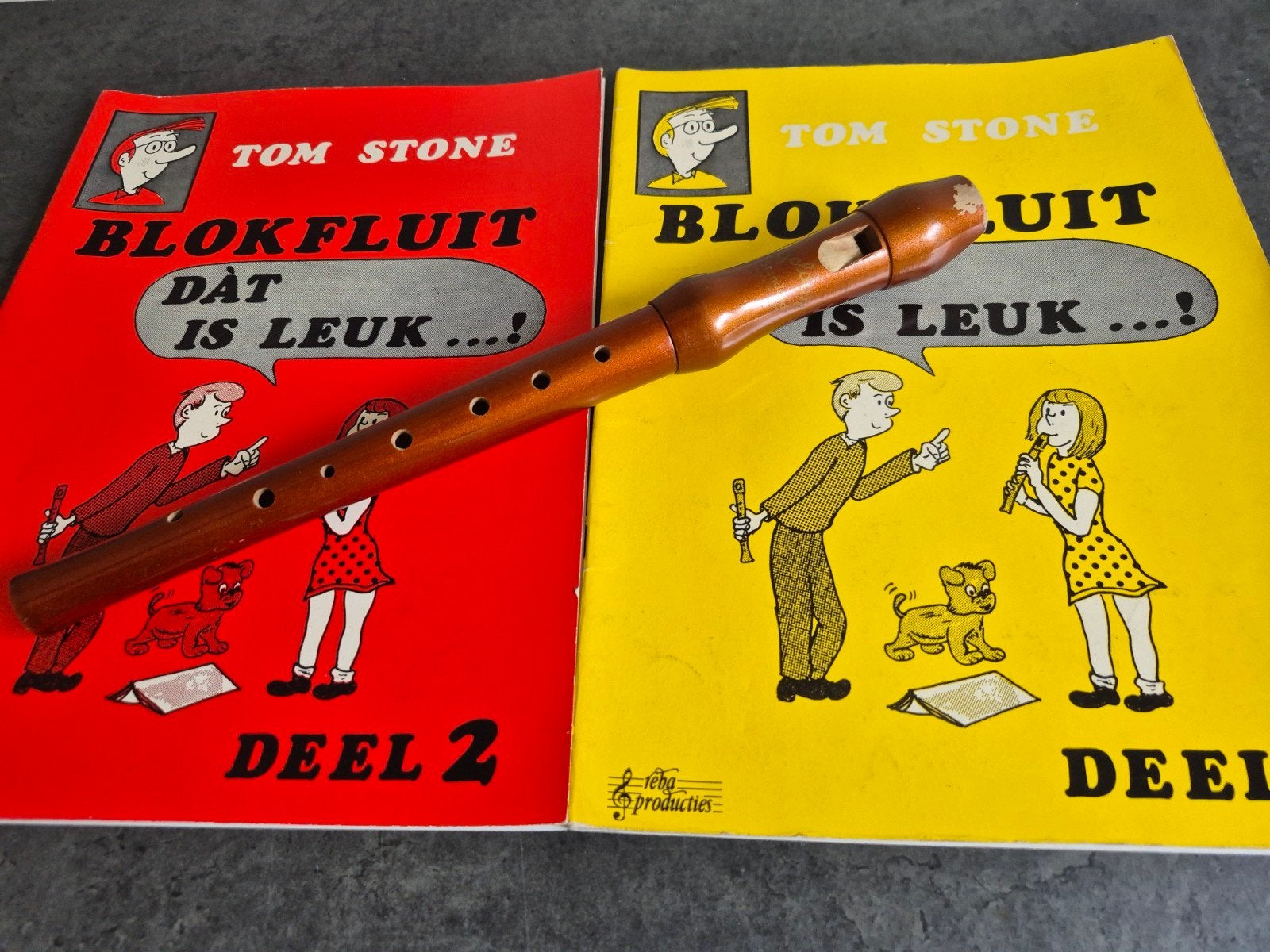 Blokfluit Golden standaard  vintage met 2 boeken Tom Stone, Ophalen of Verzenden, Gebruikt