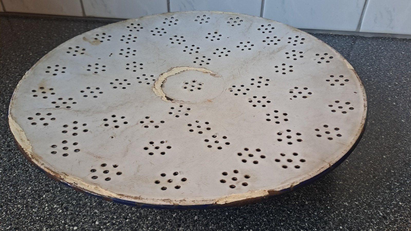 Antieke emaille taartschaal / uitlekschaal, Ophalen of Verzenden