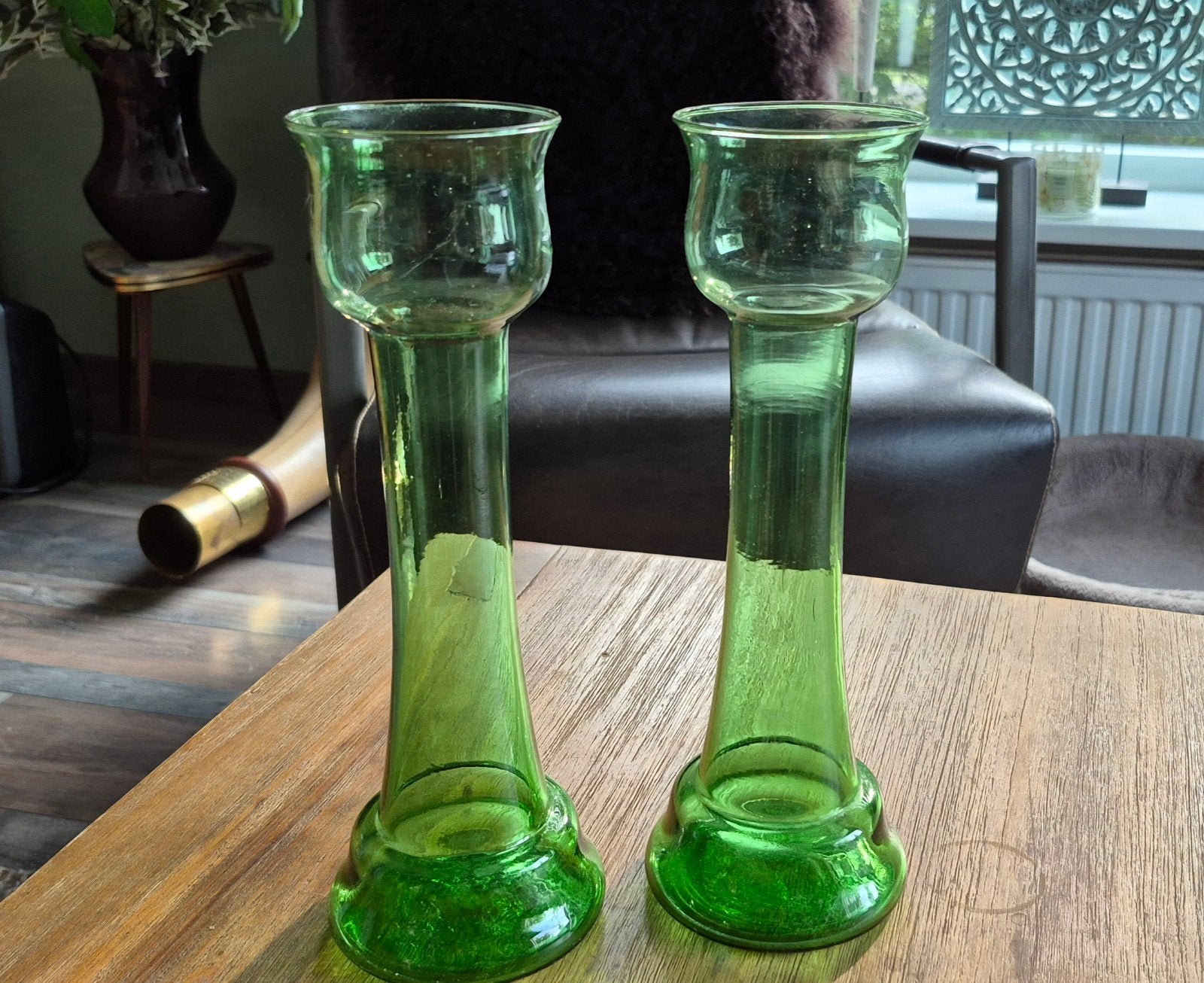 vintage Leerdam Bolvazen in groen, Antiek en Kunst, Ophalen of Verzenden