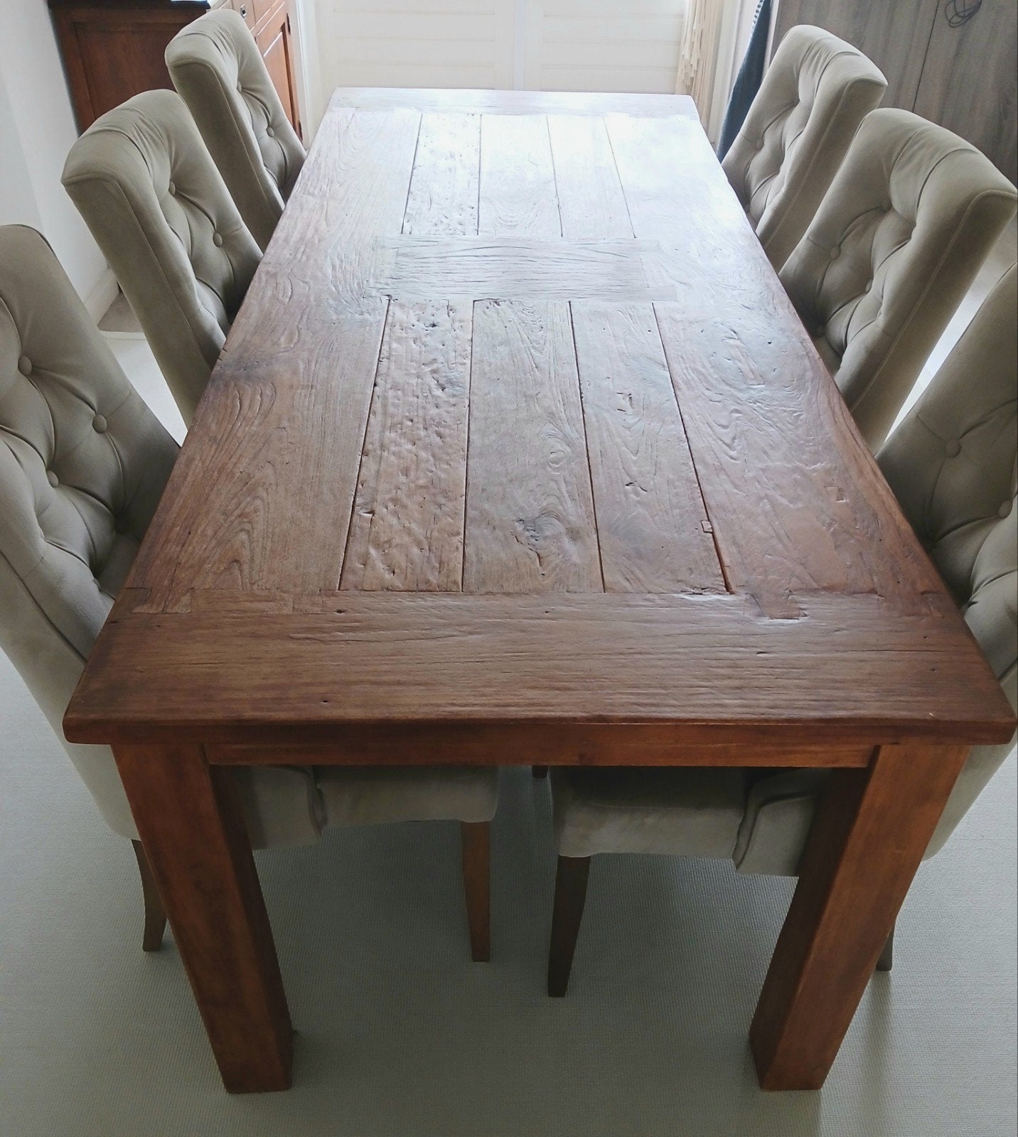 Grote teakhouten eettafel - 238x95 cm, Ophalen, Gebruikt, Teakhout, 200 cm of meer