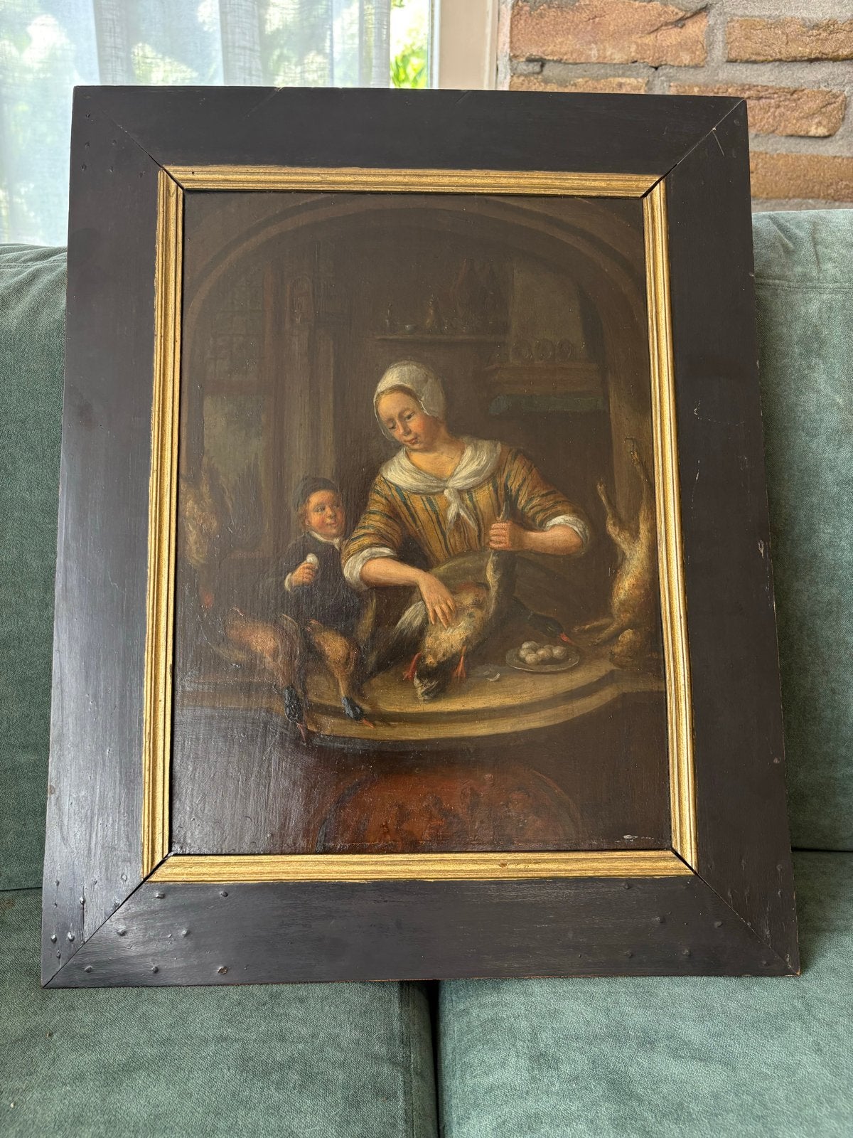 Olieverf schilderij op paneel. 18e eeuw., Paneel, Nederlandse school, Portret of Personen, Ophalen of Verzenden