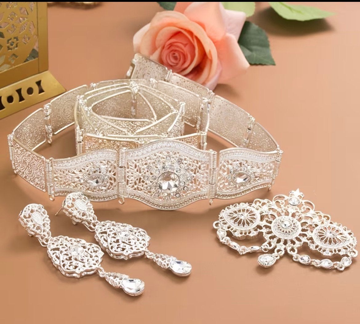 Marokkaanse ziveren riem met broche en oorbellen, Sieraden, Tassen en Uiterlijk, Ophalen of Verzenden, Nieuw, Overige materialen
