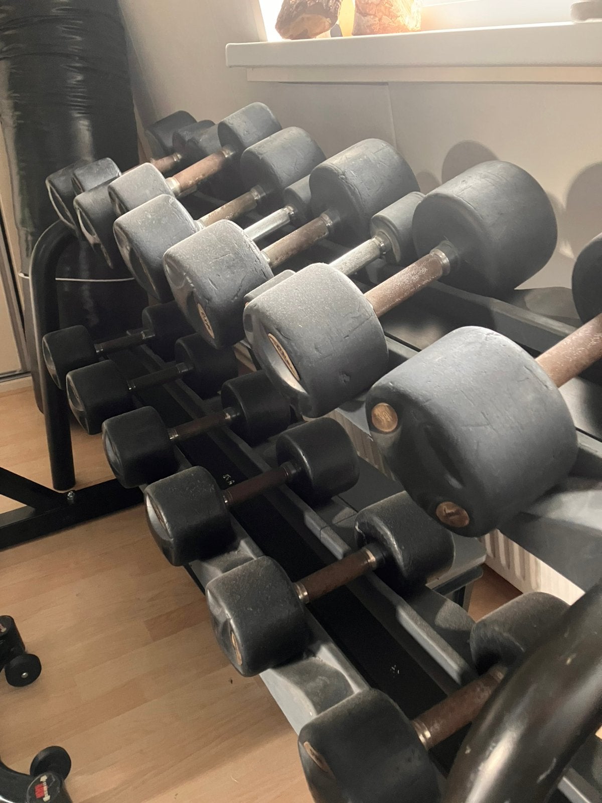 Dumbbell rek t/m 20 kg plus bench press en squat rek., Ophalen, Gebruikt, Overige typen