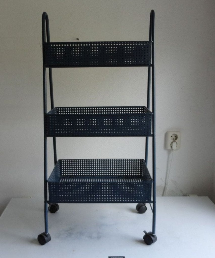 Trolley, ijzeren, donkerblauw, antiek, 3 etages, Ophalen of Verzenden