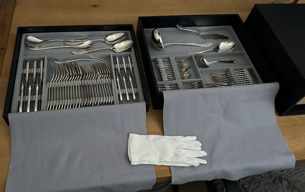 Christofle 6 pers. verzilverd bestek in cassette, versailles, Ophalen of Verzenden