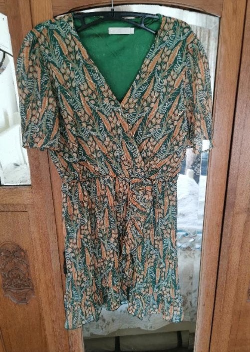 Groen Bont jurkje. Merk: Flamant Rose. Maat: M., Kleding | Dames, Jurken, Maat 38/40 (M), Meerkleurig, Zo goed als nieuw, Boven de knie