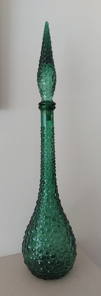 Retro glazen Empoli karaf groen hobnail Italie ´70s, Ophalen of Verzenden