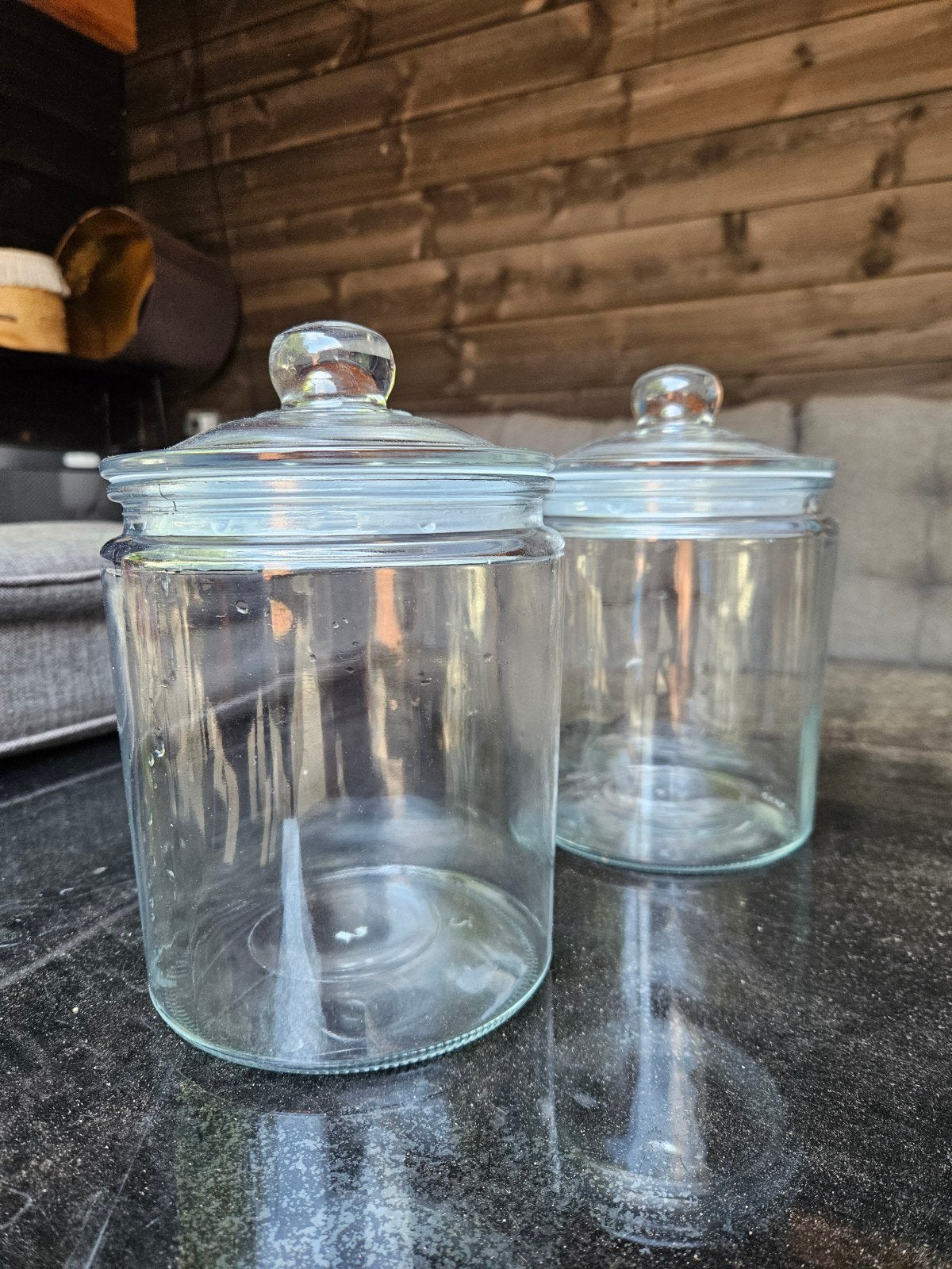 Set van 2 glazen voorraadpotten met deksel, Ophalen, Glas, Zo goed als nieuw, Voorraadpot