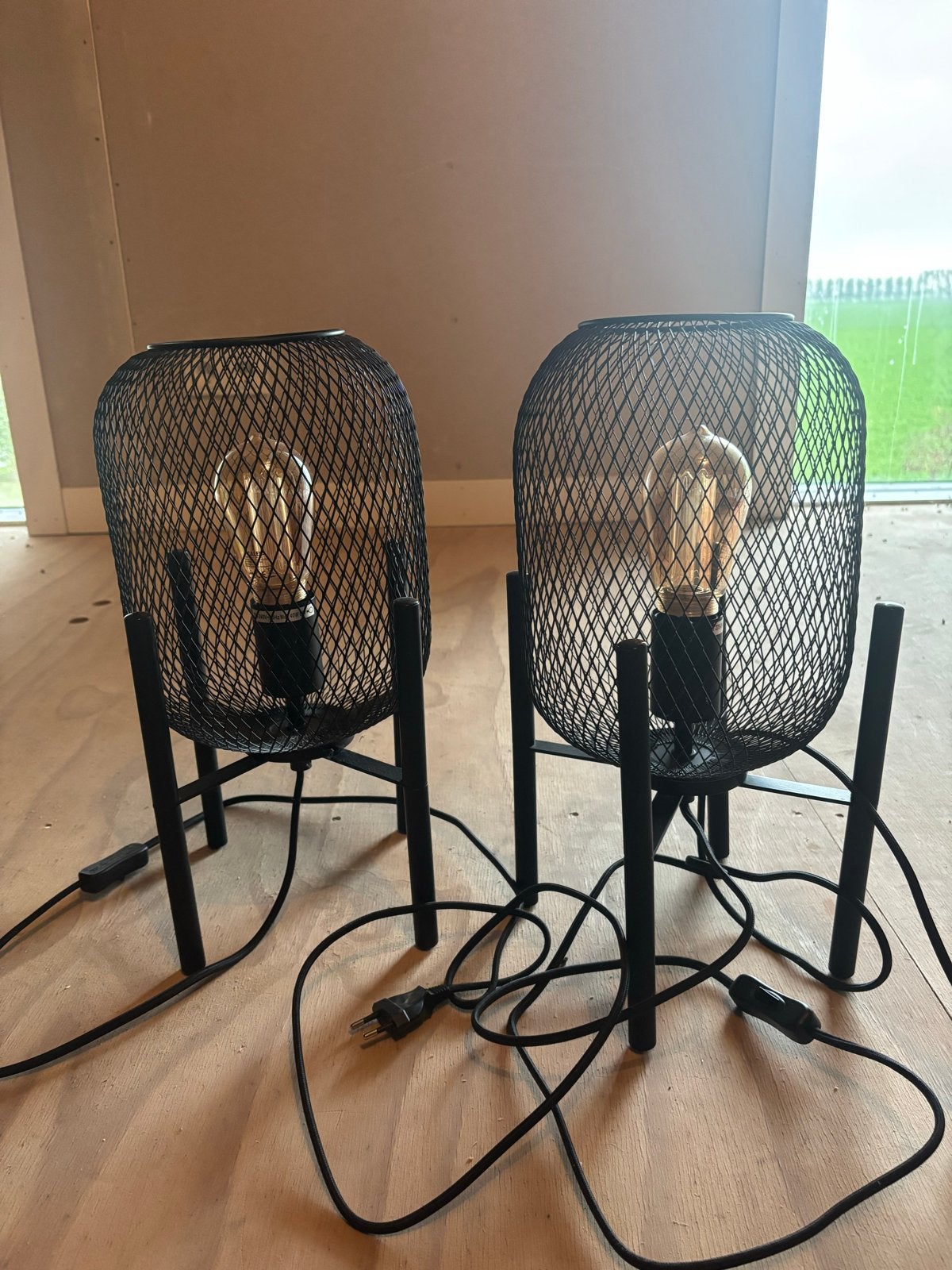 2x Tafellamp Meknes Leenbakker Zwart Gaasstructuur, Overige merken, 46 cm, Metaal, Industrieel