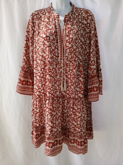 Hele gave bruin-witte (hippie) jurk mt L merk Ambika, Bruin, ., Maat 42/44 (L), Ophalen of Verzenden