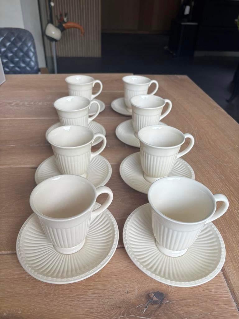 Set van 8 Wedgwood Edme kopjes en schotels, Rond, Ophalen of Verzenden, Zo goed als nieuw, Aardewerk