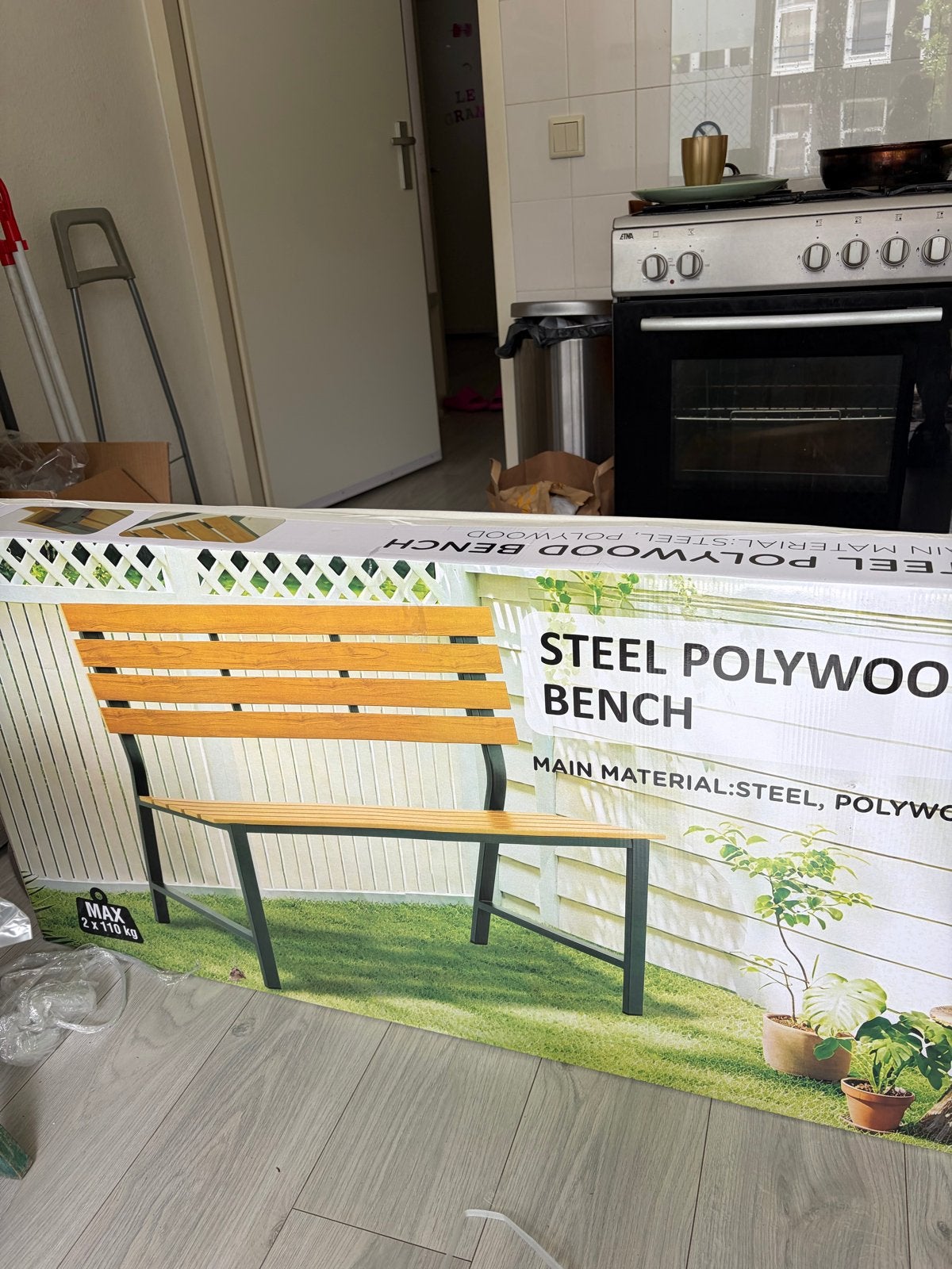 Nieuwe stalen polywood tuinbank - Ongeopend, Tuin en Terras, Ophalen, Nieuw, Metaal