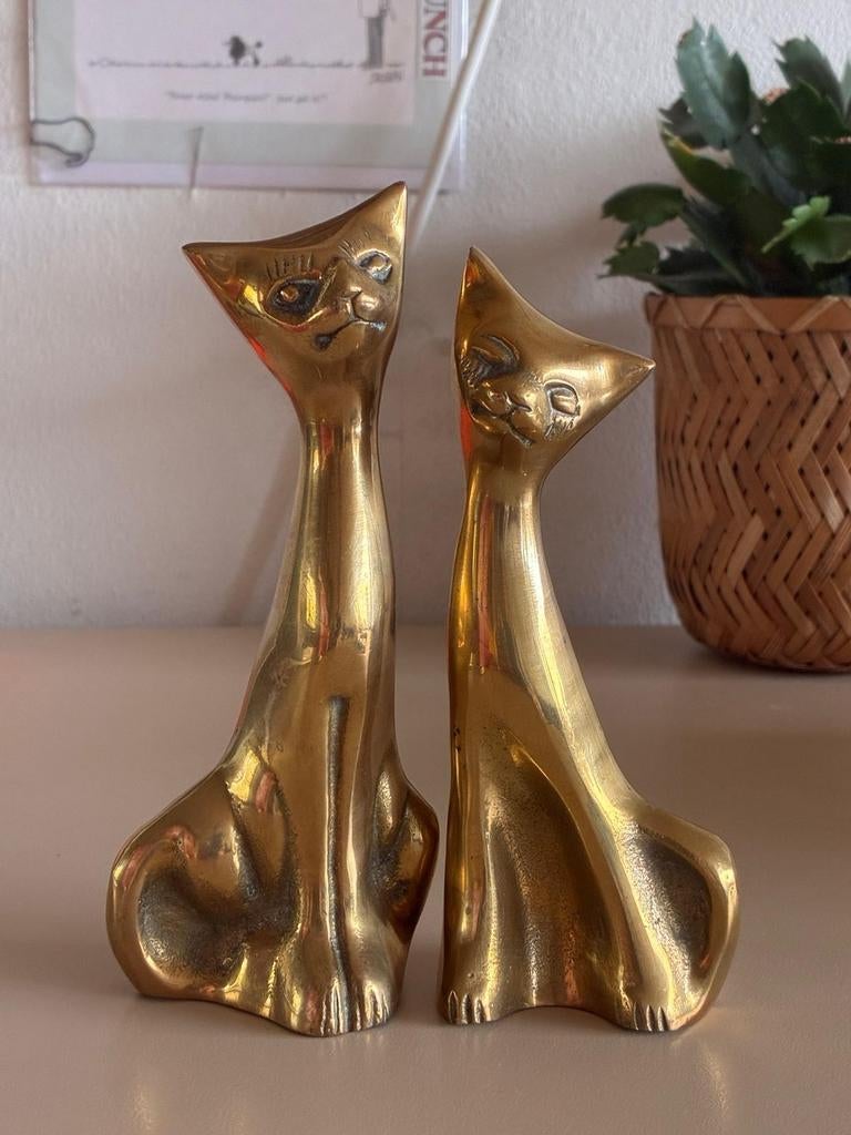 Geel koperen katten beelden, Ophalen of Verzenden, Zo goed als nieuw, Dier