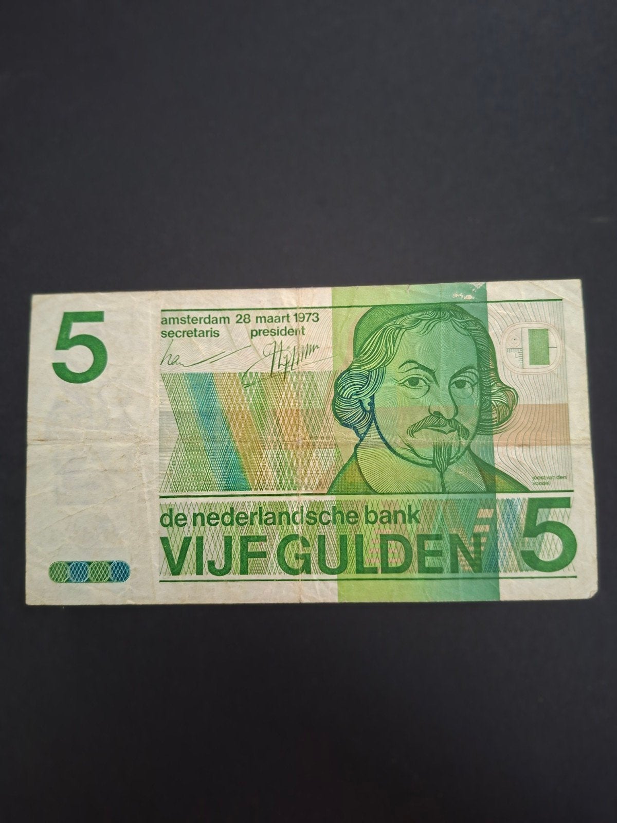 5 gulden Vondel II uit 1973 in ZF
Serie nummer 4759761123
PL, Verzenden, 5 gulden, Los biljet