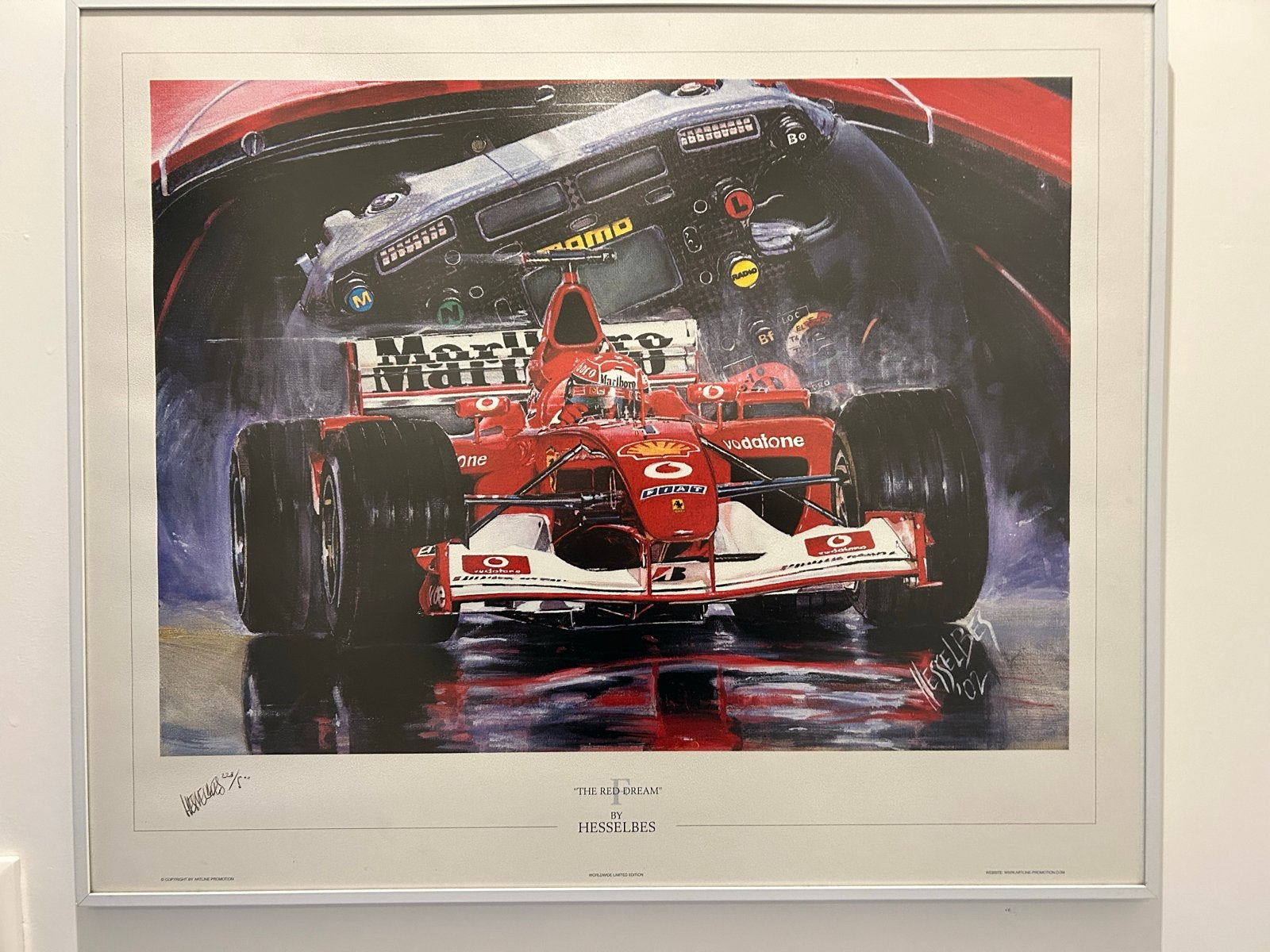 Formule 1 Ferrari 'The Red Dream' Hesselbes Print, Ophalen, Realistisch, Gesigneerd, Print