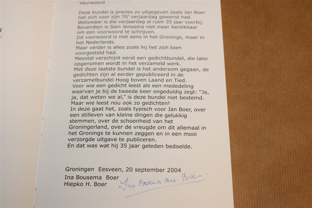 Stil Leven — Jan Boer — Groningse Teksten — Gesigneerd, Ophalen of Verzenden, Gelezen