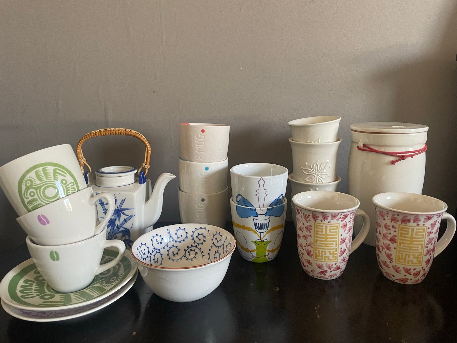 Diverse serviescollectie: theepot, kom bekers pot fair trade, Aziatisch, Gebruikt, Overige merken, Keramiek