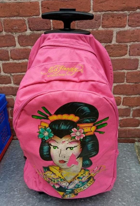 Rolkoffer rugzak Ed Hardy Christian Audigier, Ophalen of Verzenden, Gebruikt, Hard kunststof, Wieltjes