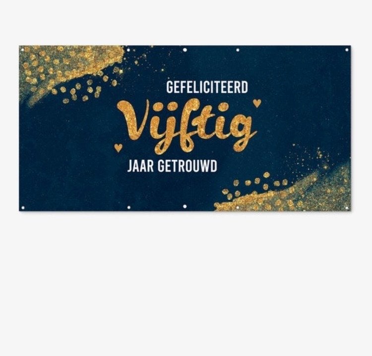 Canvas spandoek 2.00x1.00 - 50 jaar getrouwd, Hobby en Vrije tijd, Ophalen, Zo goed als nieuw, Versiering, Geboorte of Huwelijk
