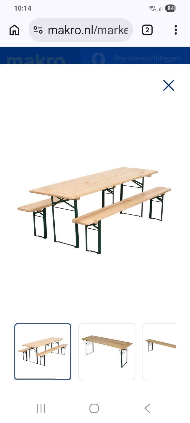 Biertafel 2.20m x 0.50m - Grenenhout & Metaal, Nieuw, Ophalen of Verzenden, Inklapbaar, Rechthoekig