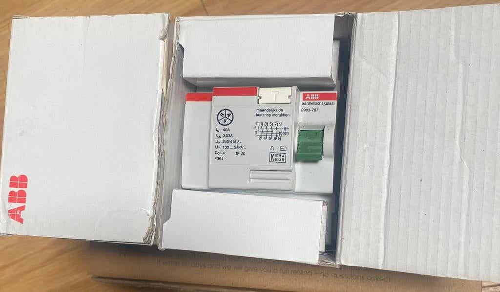 ABB Haf 3 fase Aardlekschakelaar 40A 4 polig, Ophalen of Verzenden, Nieuw