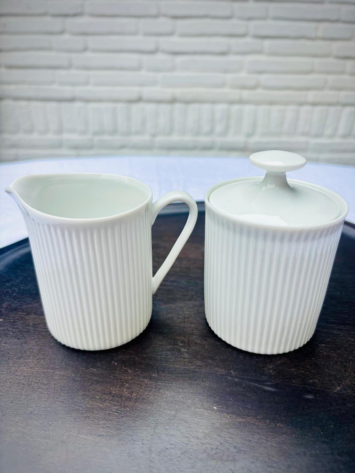 Vintage Arzberg Cannelee roomstel - wit geribbeld, Ophalen of Verzenden
