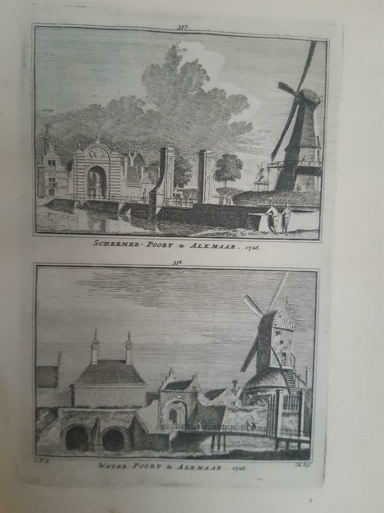 337-338*/ Schermerpoort + Waterpoort te Alkmaar gravure 1752, Antiek en Kunst, Ophalen of Verzenden