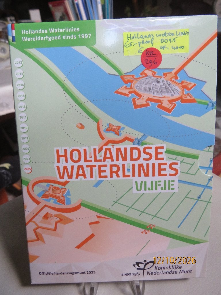 No.296- Hollandse Waterlinies Vijfje Proof set 2025, Koningin Beatrix, Zilver, Euro's, Ophalen of Verzenden