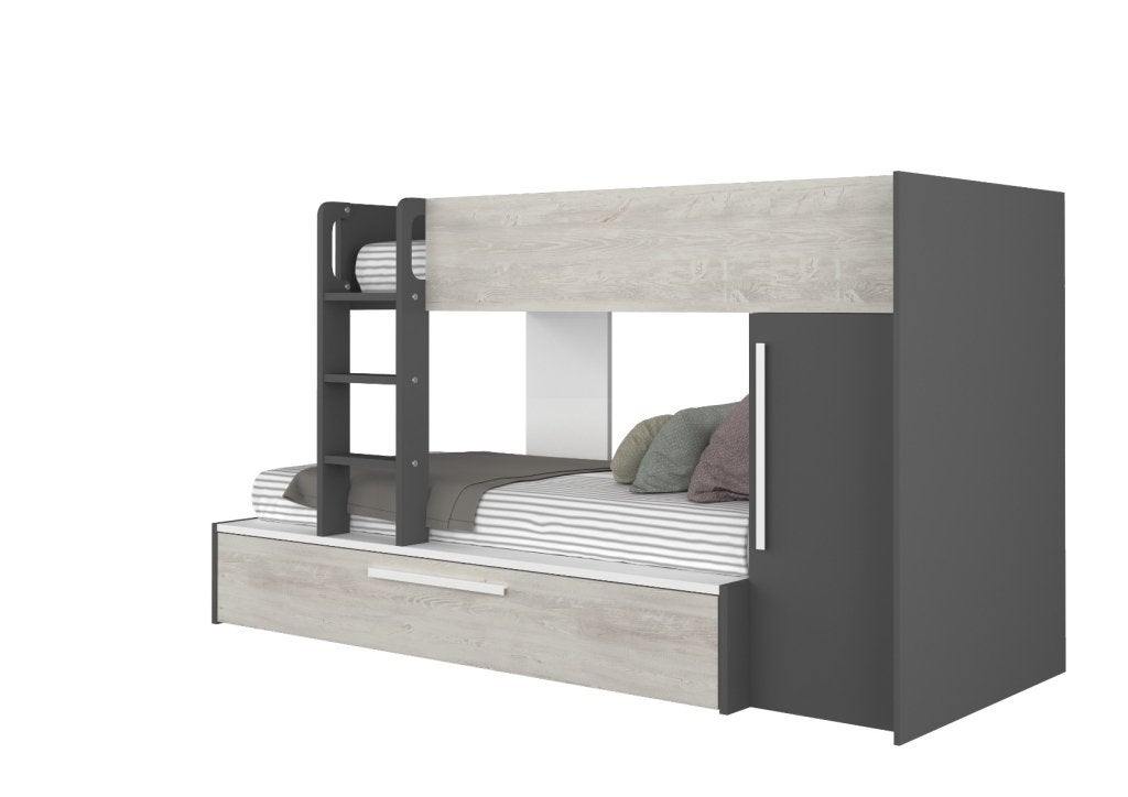 Jules stapelbed met kast en slaaplade - 90x200 - Antraciet, Niet ingevuld, Niet ingevuld, Niet ingevuld