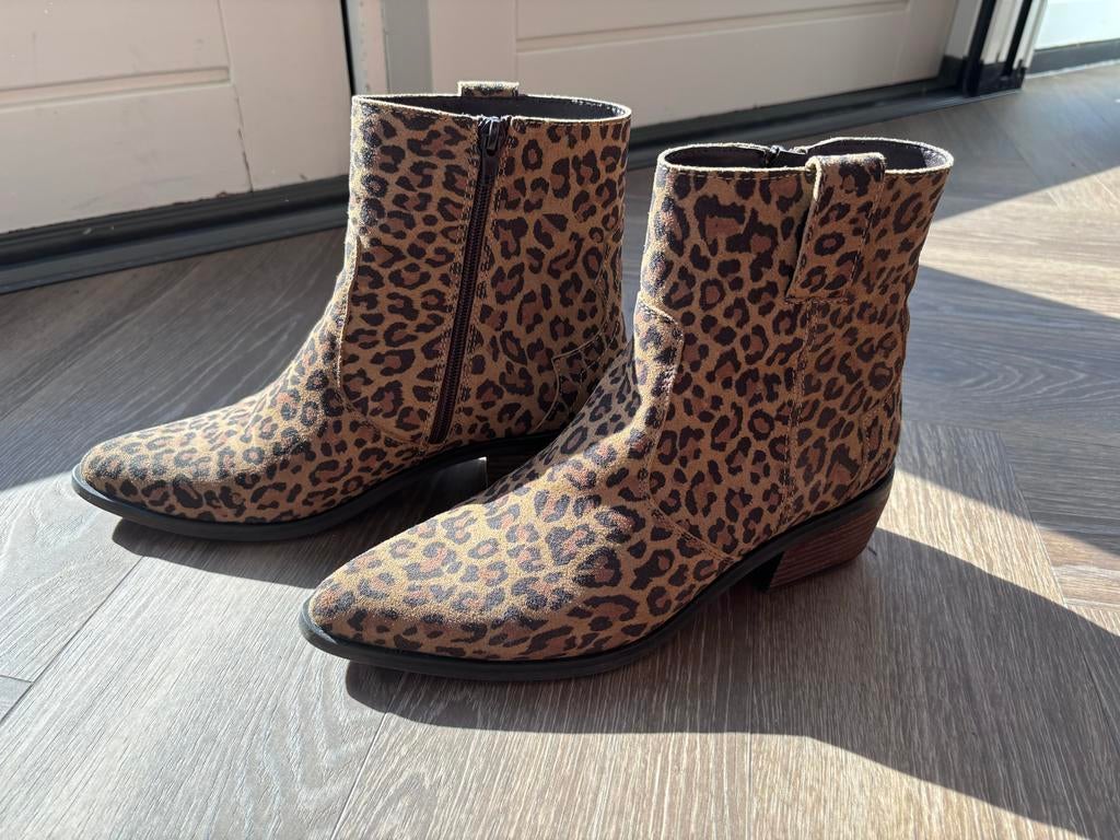 Leopard print enkellaarsjes - maat 41, Kleding | Dames, Schoenen, Ophalen, Bruin, Lage of Enkellaarzen, Nieuw