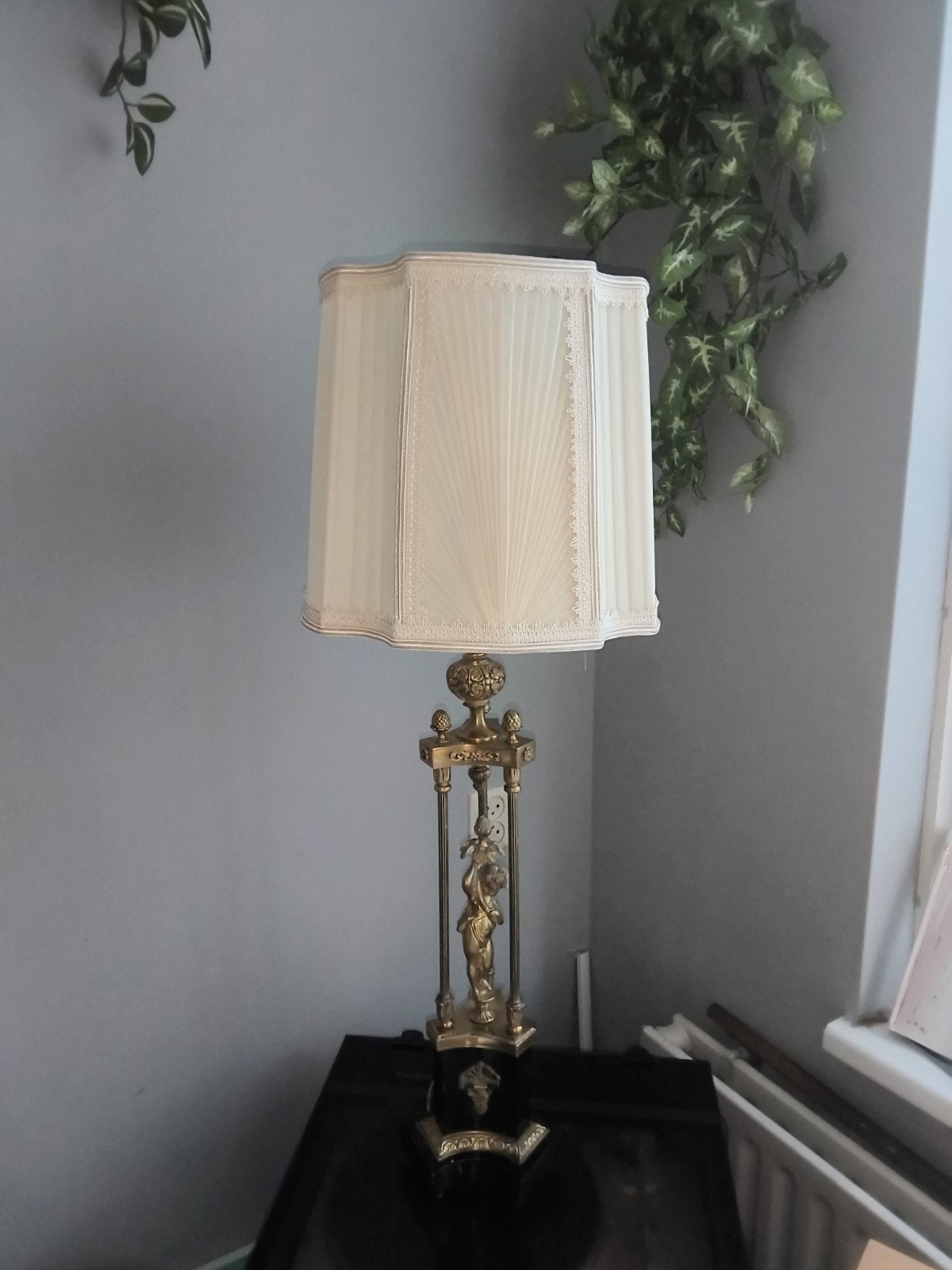 Antieke tafellamp met kap, ca. 90 cm hoog, Antiek en Kunst, Antiek | Lampen, Ophalen of Verzenden