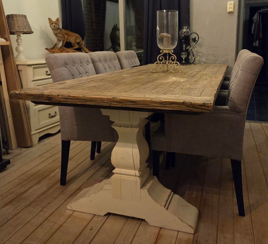 Landelijke Kloostertafel met 6 stoelen, Ophalen, 200 cm of meer, 50 tot 100 cm, Zo goed als nieuw