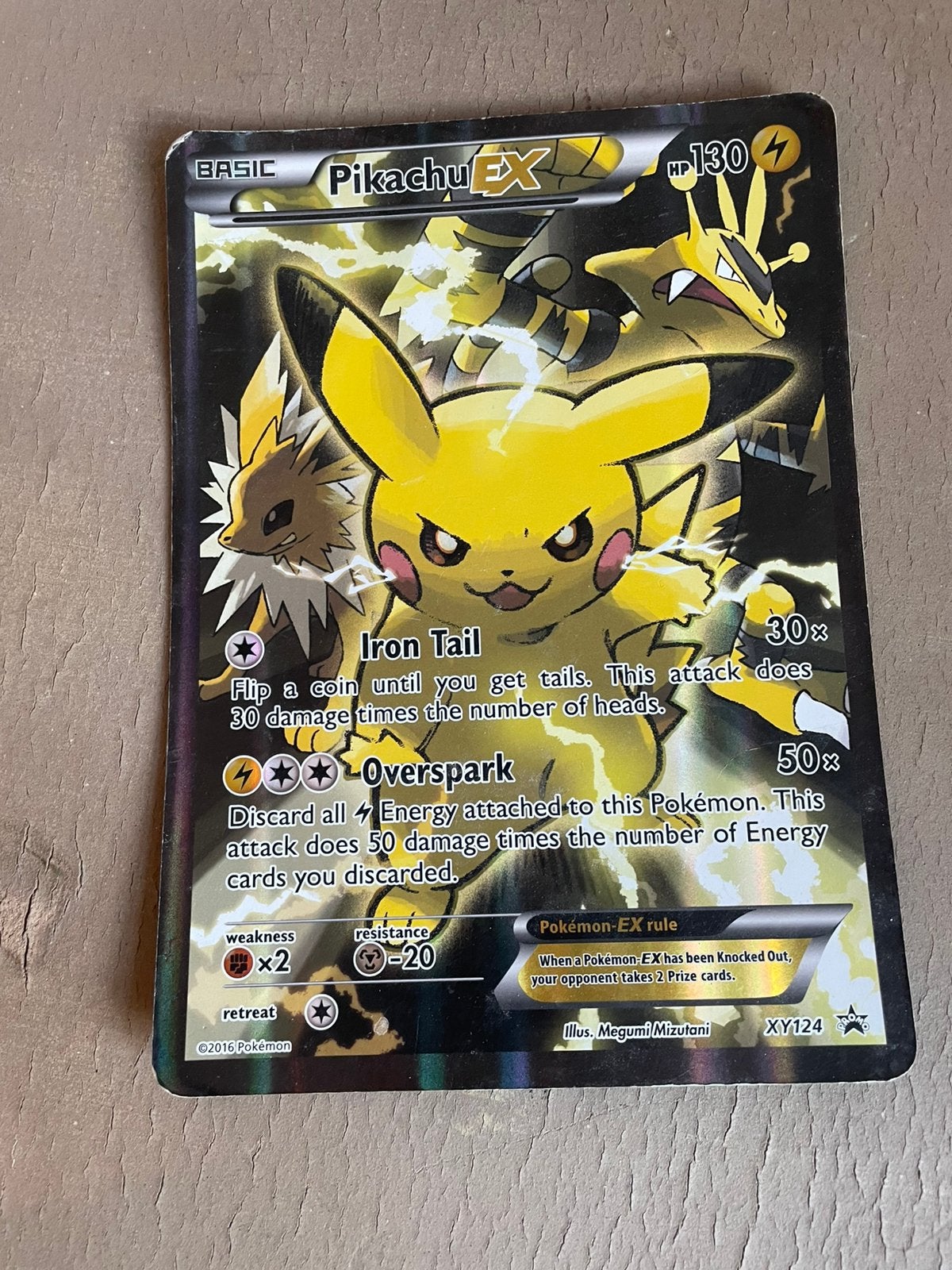 Pikachu Ex XY124 Jumbo maat, Ophalen, Gebruikt, Losse kaart