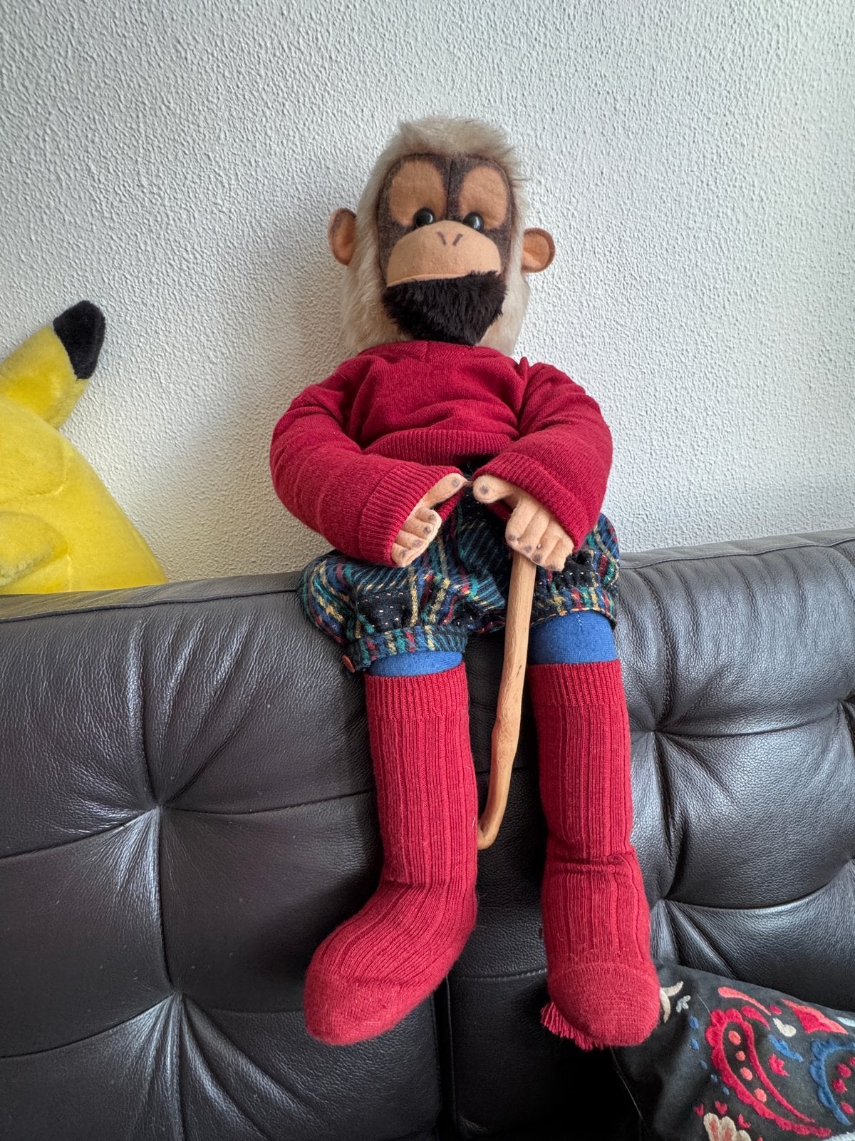 Vintage Aap Knuffel met Kleding en Wandelstok, Ophalen of Verzenden