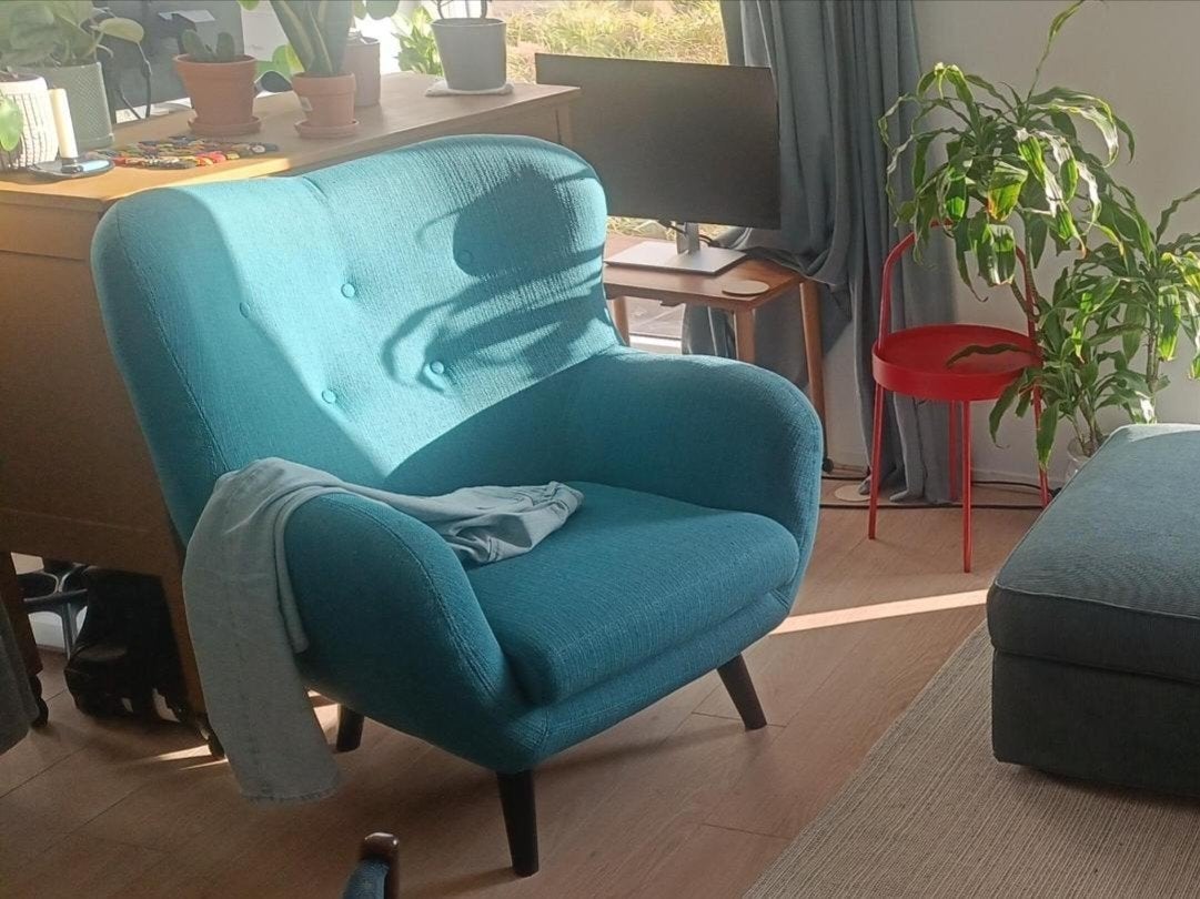 fauteuil/stoel blauw, Ophalen, 75 tot 100 cm, Zo goed als nieuw, 75 tot 100 cm