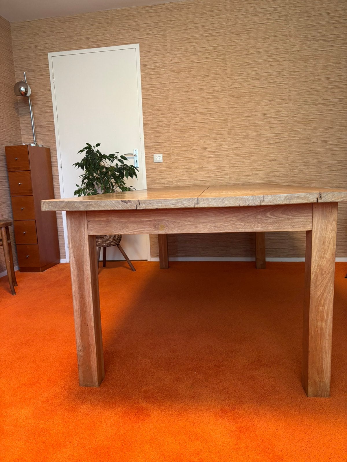 Massief houten eettafel 220x100, Ophalen, Gebruikt, 100 tot 150 cm, Teakhout