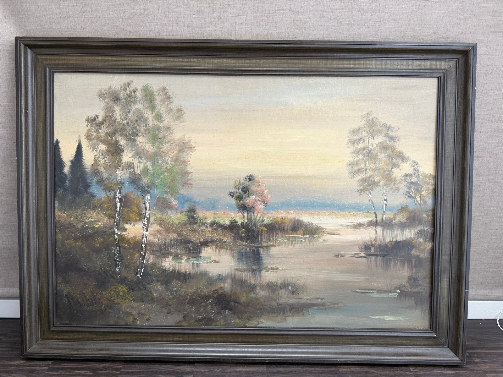 Groot Schilderij Landschap Olieverf op Doek 74x105 cm, Ophalen of Verzenden