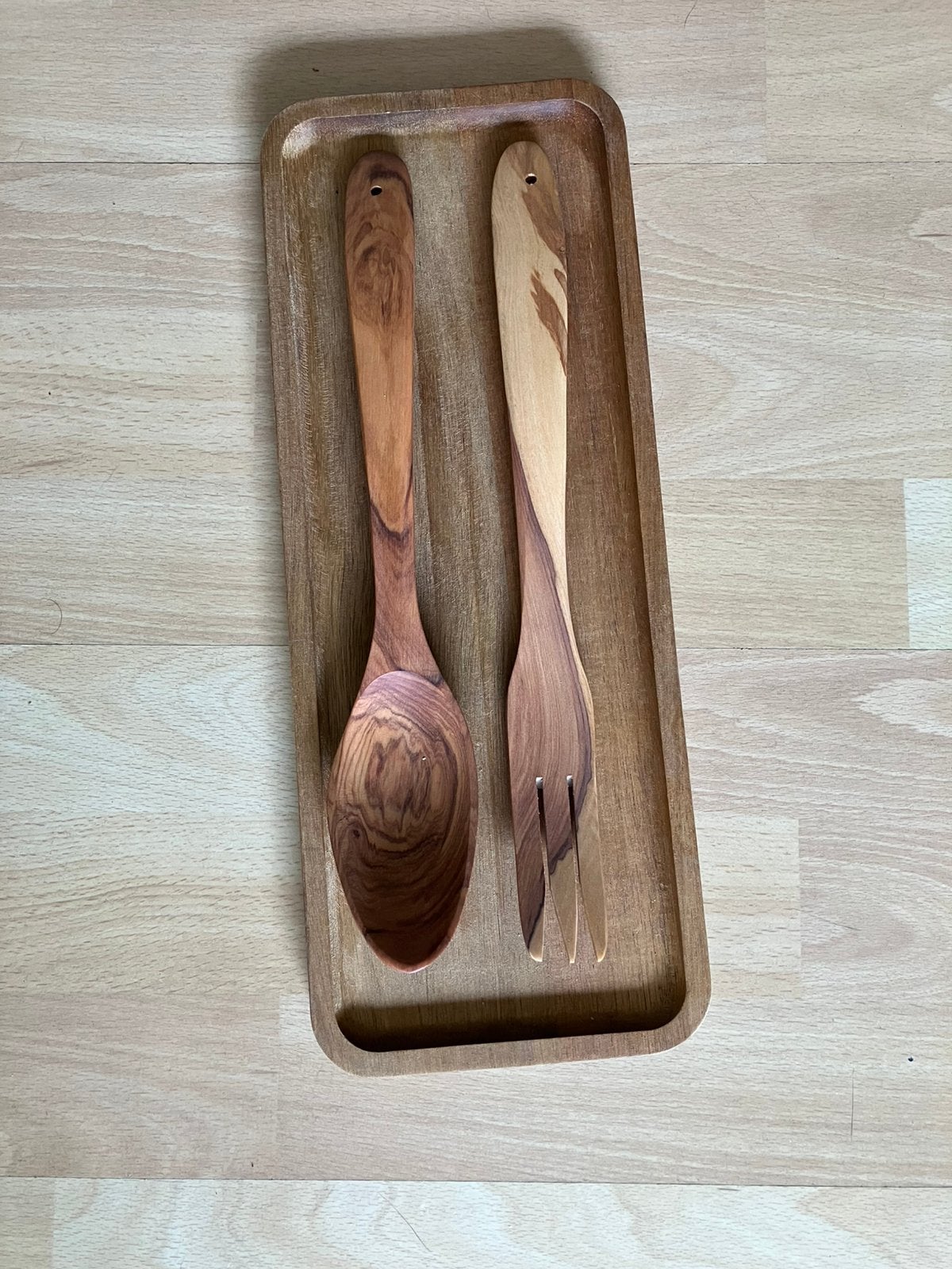 Houten plankje met houten slabestek nieuw, Los bestek, Nieuw, Ophalen of Verzenden, Slabestek