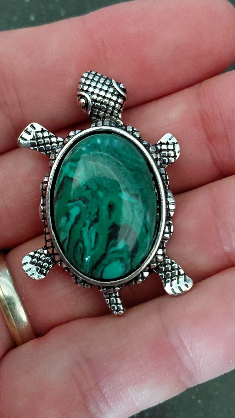 Malachiet edelsteen schildpad broche - sieraad, Ophalen of Verzenden