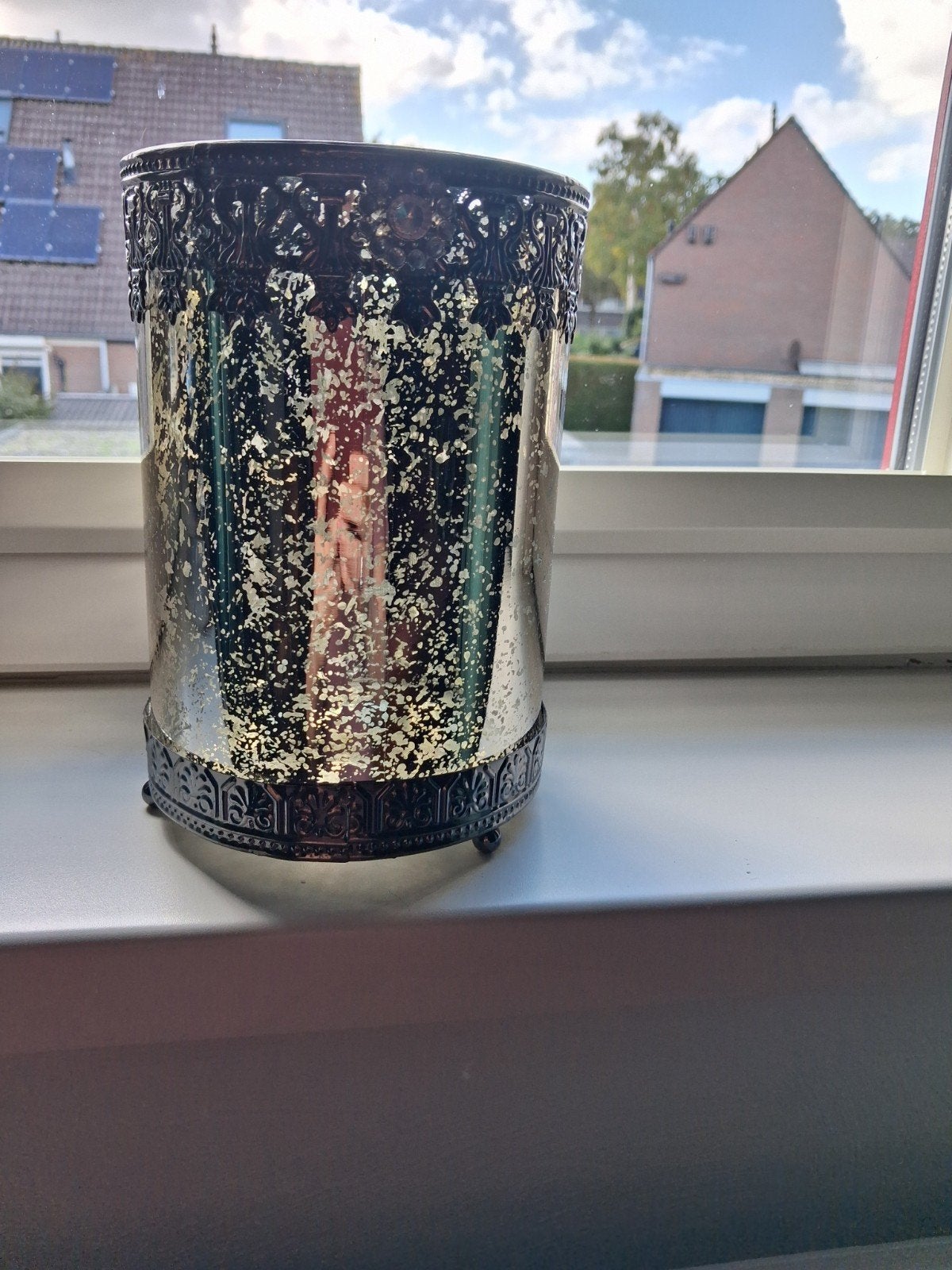 Feeëriek Sfeerglas Windlicht - 20cm hoog doorsnede 13 cm, Windlicht, Gebruikt, Meerkleurig, Overige merken