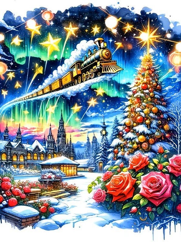 40x30cm Diamond Painting kerst trein (vierkant) nr 186, Nieuw, Meerkleurig, Ophalen of Verzenden, Overige materialen