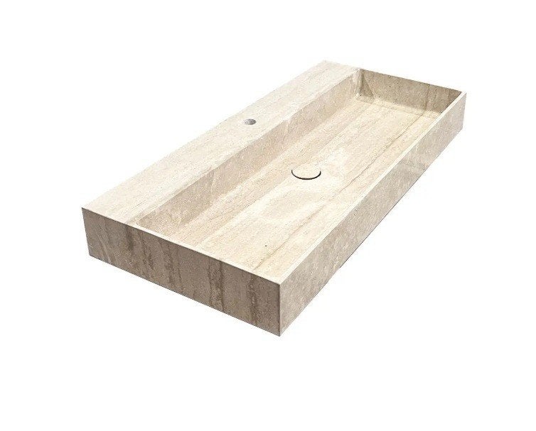 Sk69989 Travertin marmer wastafel 100x46cm met kraangat, Niet bekend, Steen, Niet bekend, Nietbekend@bekend.nl