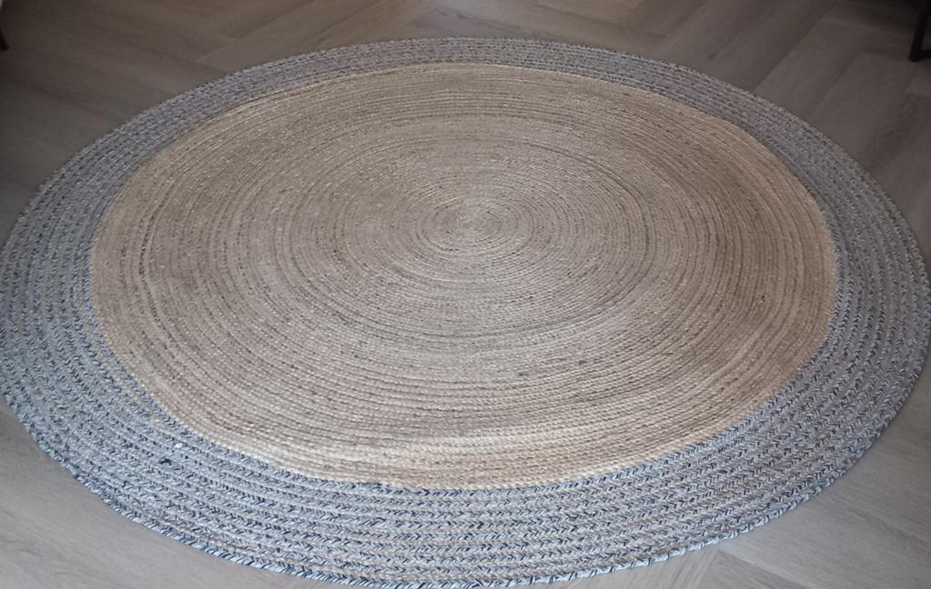 Handgemaakt rond vloerkleed van jute en katoen, Huis en Inrichting, Stoffering | Tapijten en Kleden, Ophalen, Grijs, Bohemian, Natuurlijk, Scandinavisch