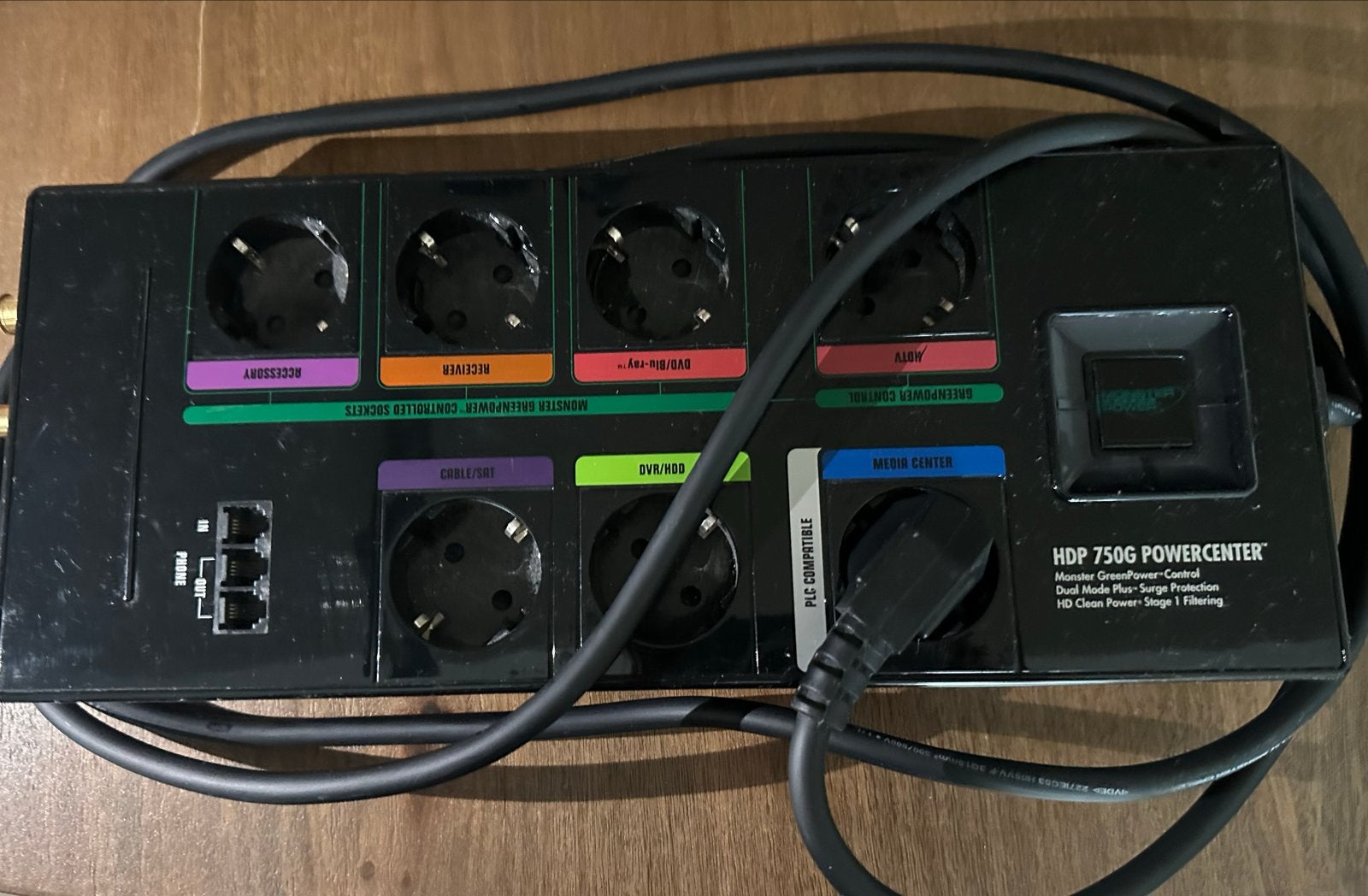 Monster HDP 750G PowerCenter - Groene stroomverdeler, Audio, Tv en Foto, Ophalen of Verzenden, Gebruikt, 2 tot 5 meter, Overige kabels
