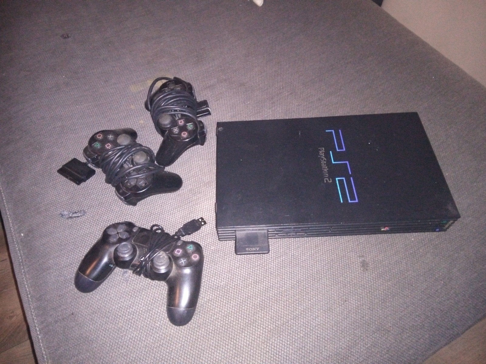 PlayStation 2 met drie controllers, Gebruikt, Zwart, Ophalen of Verzenden, Met geheugenkaart