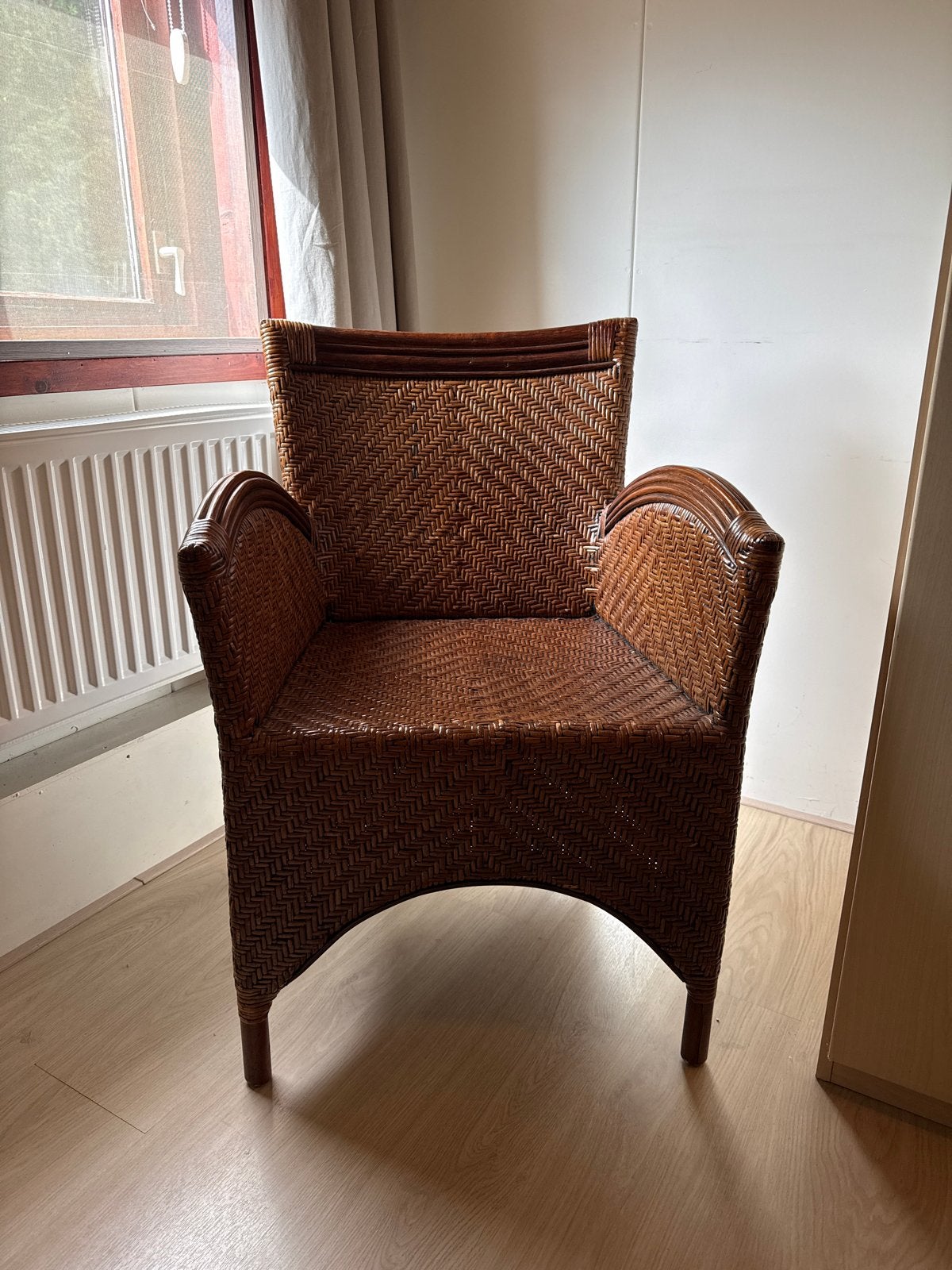 2x Rotan stoel met armleuningen als set of per stuk, Ophalen, Gebruikt, Bruin, Riet of Rotan