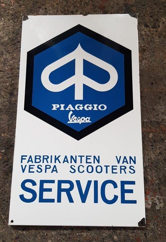 Oud Vespa piagio emaillen reclame bord scooter fabrikanten, Ophalen of Verzenden, Gebruikt, Reclamebord